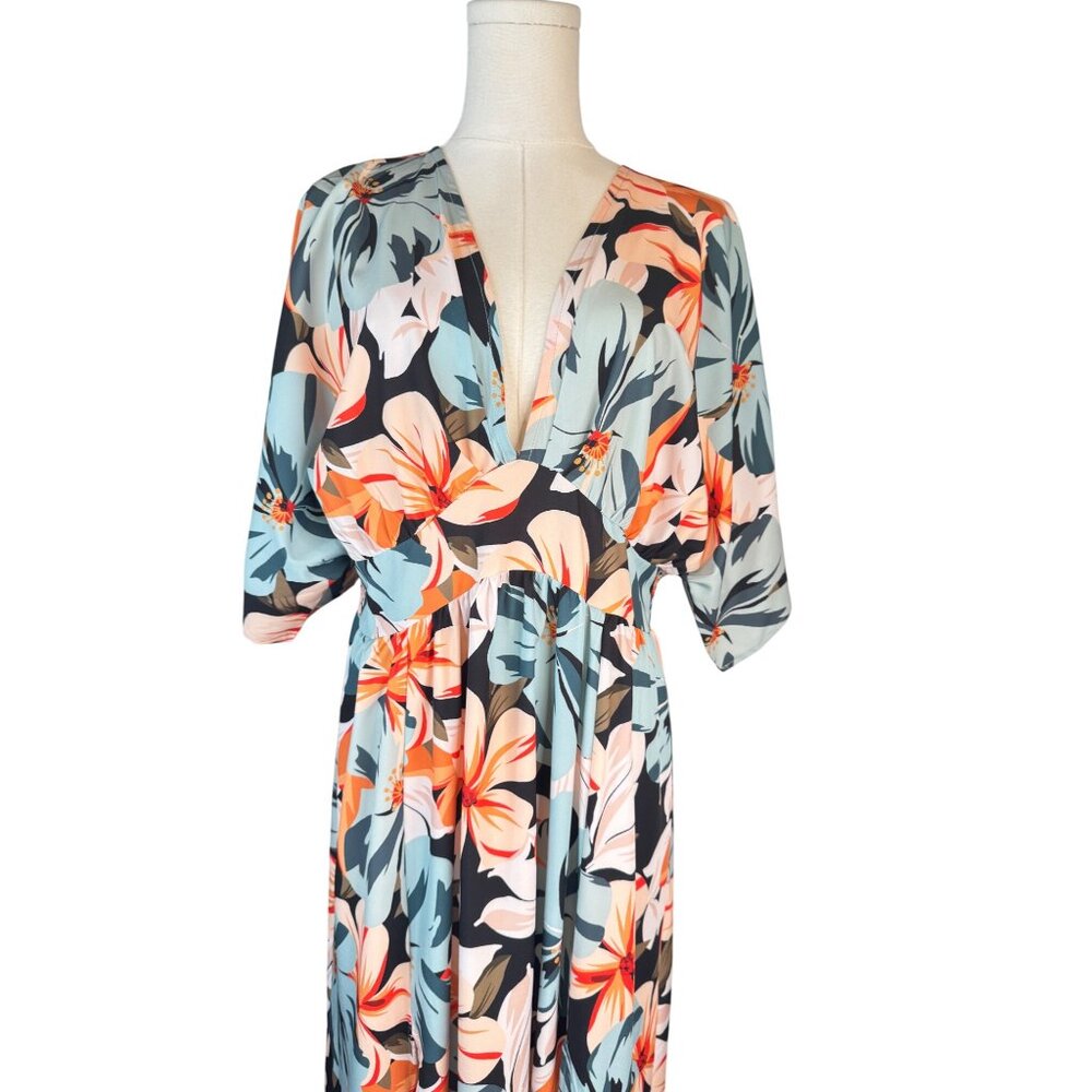 2/$50 NEW XL Summer Floral V-Neck High-Waisted A-Line Maxi Dress Beach Multicolo - Picture 4 of 16